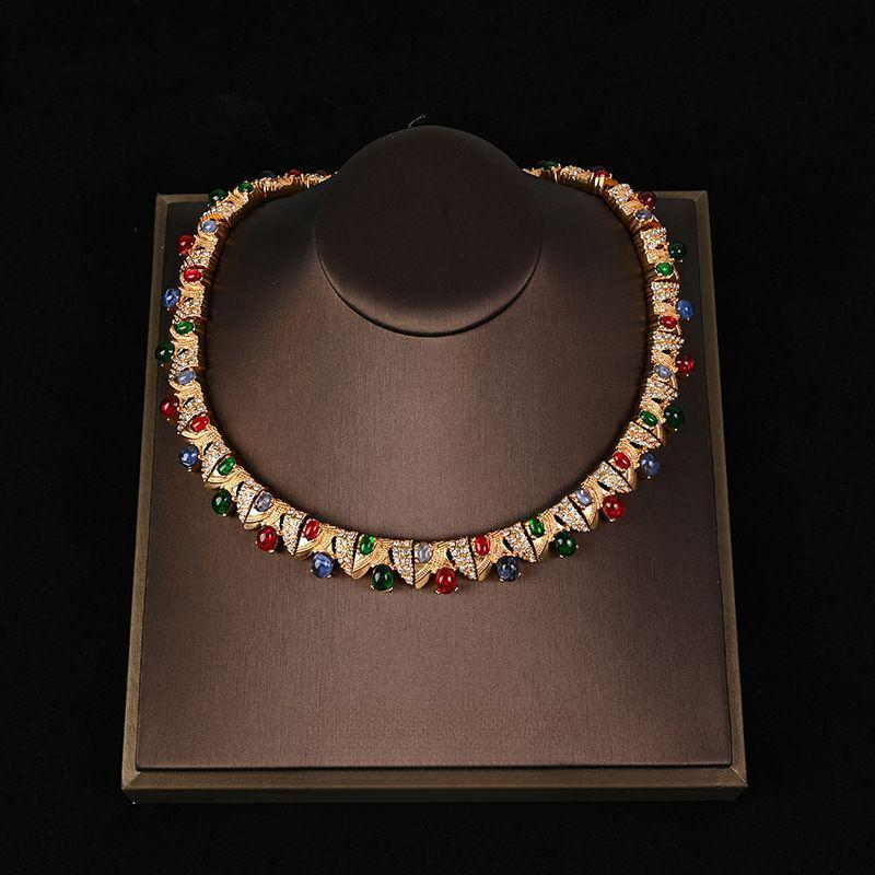 Antique Brass & Rhinestone Jewelry Set – Necklace, Earrings, Bracelet