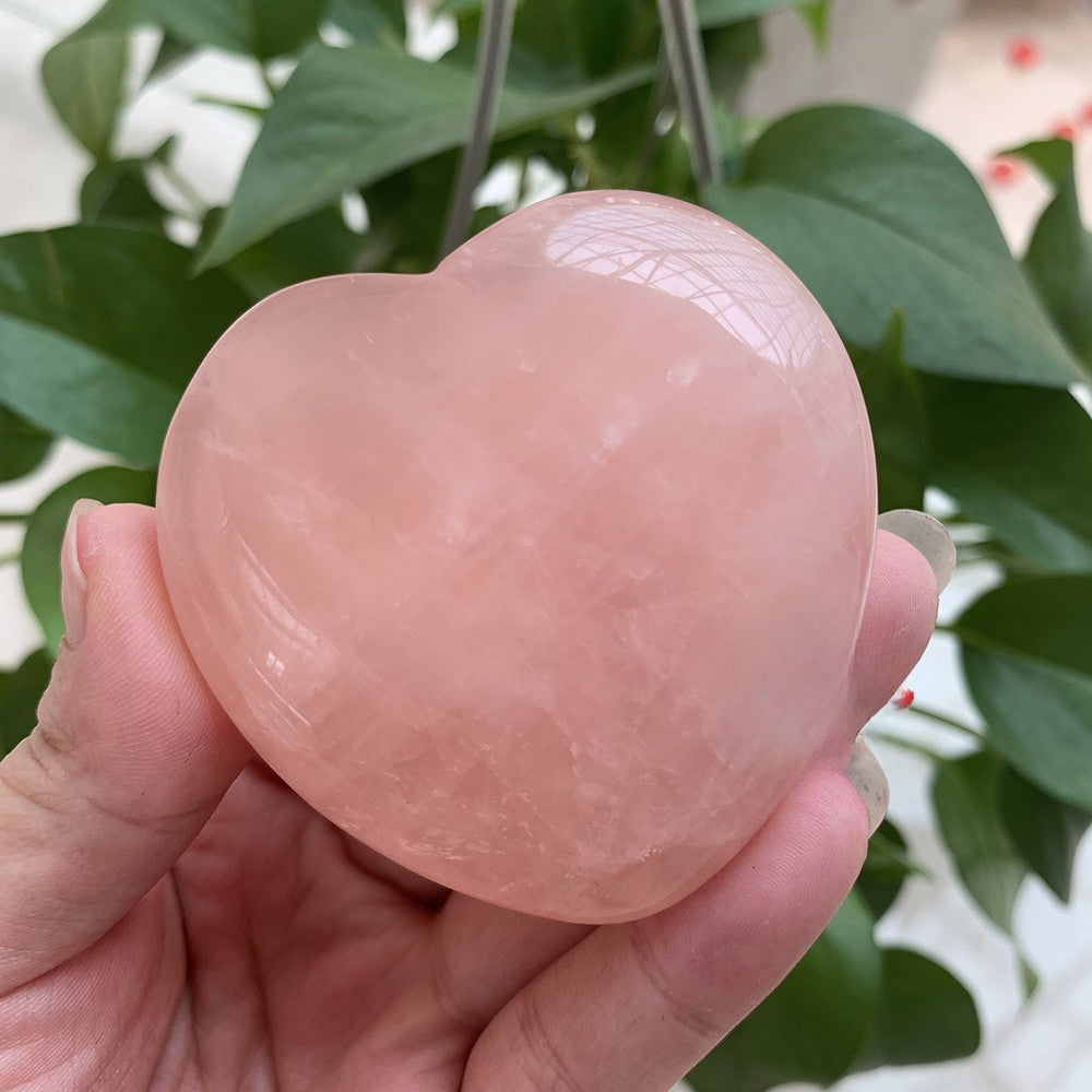 Rose Quartz Heart Palm Stone | Hand-Carved Healing Crystal