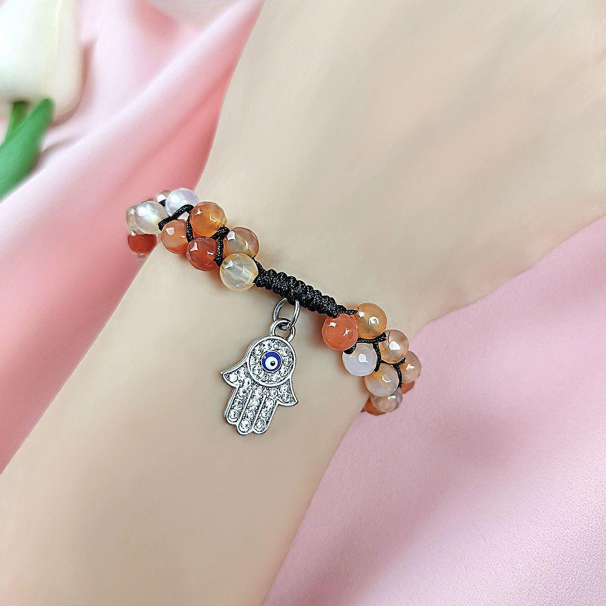 FIRE AGATE & EVIL EYE BEAD BRACELET - 6MM DOUBLE ROW PROTECTION & PASSION