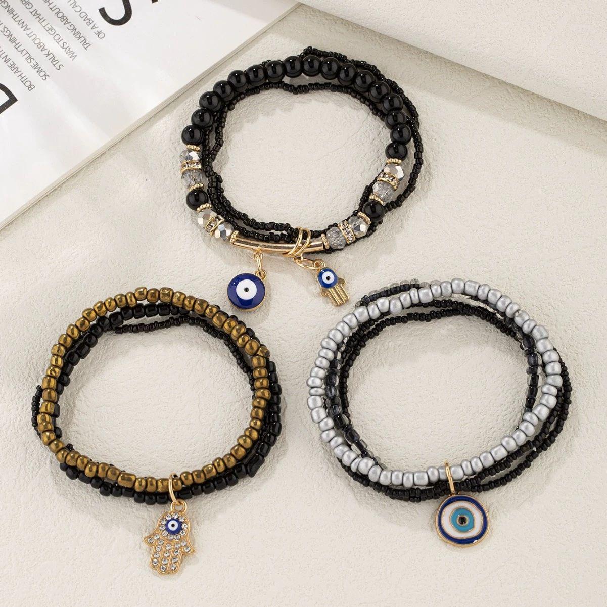 EVIL EYE PALM PENDANT BRACELET - 18CM LAYERED LUXURY