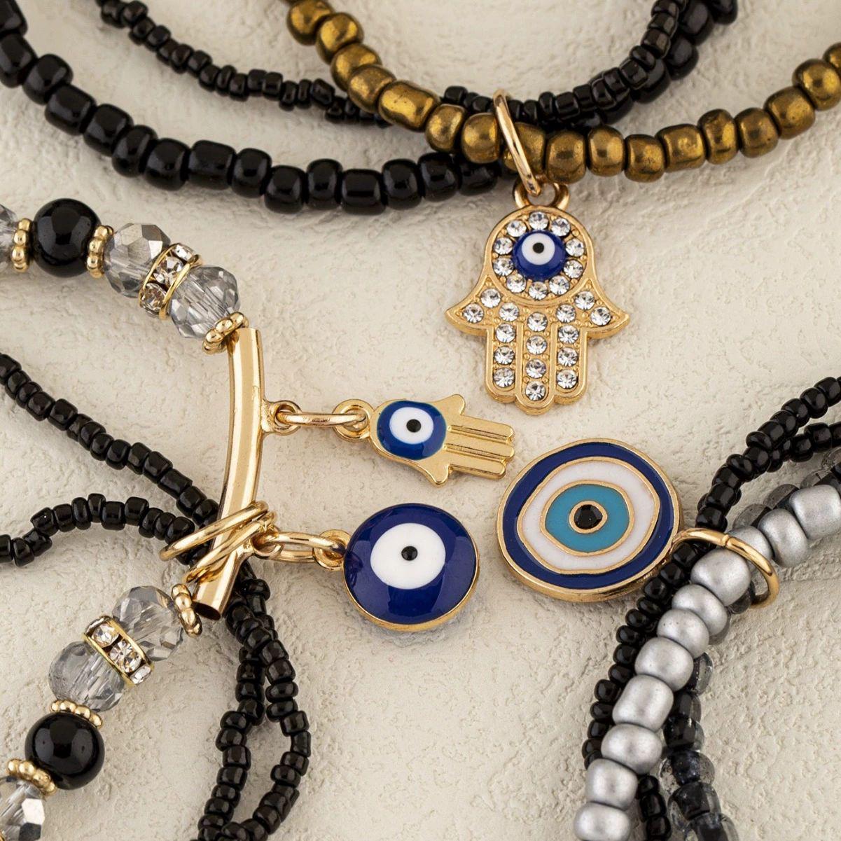 EVIL EYE PALM PENDANT BRACELET - 18CM LAYERED LUXURY
