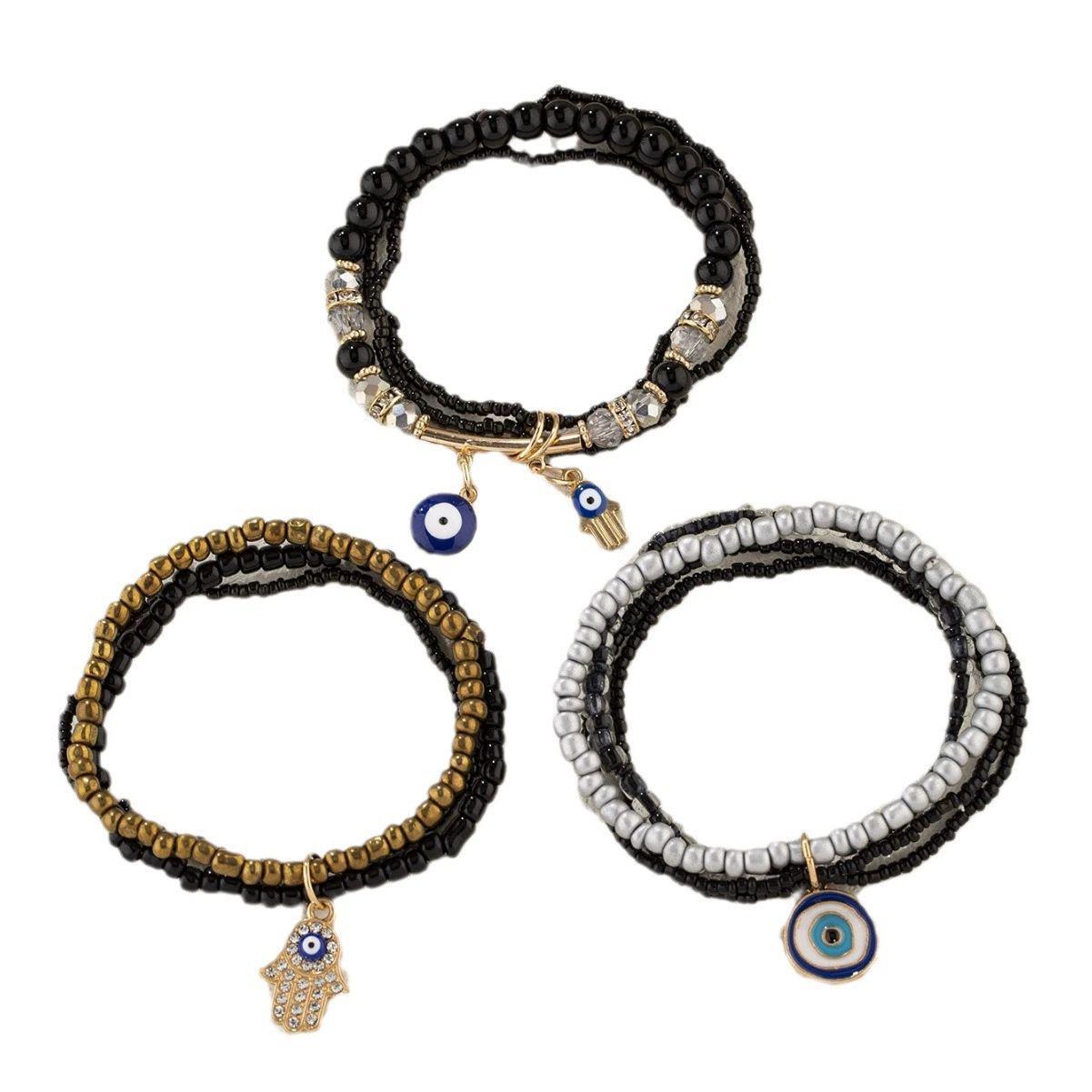EVIL EYE PALM PENDANT BRACELET - 18CM LAYERED LUXURY