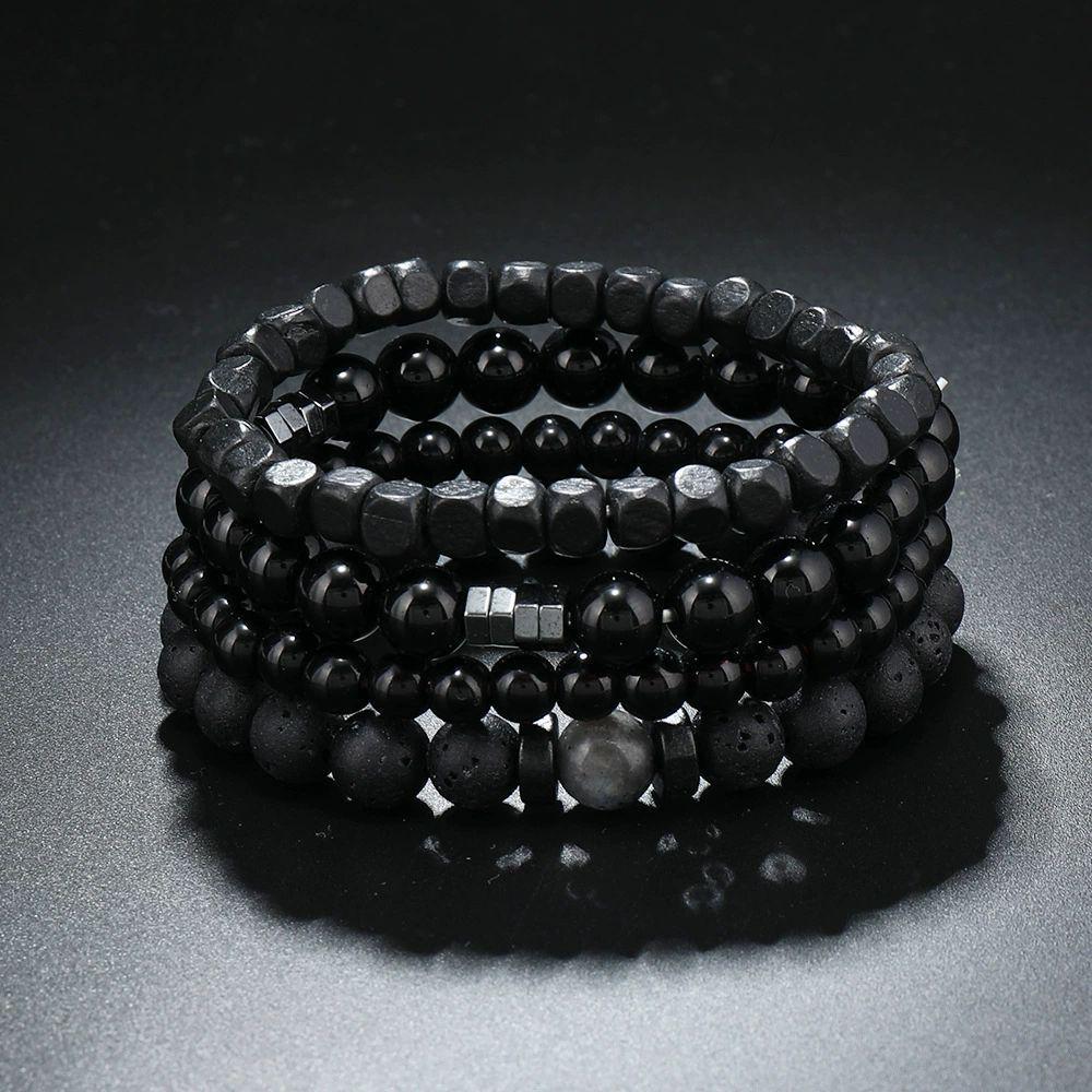 NATURAL VOLCANIC ROCK BEAD BRACELET SET - 8MM GROUNDING & ENERGY HEALING