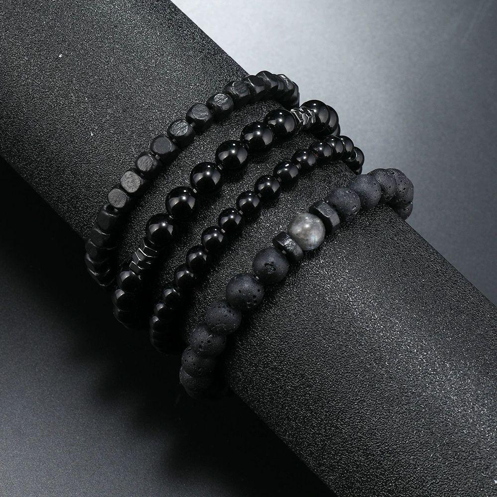 NATURAL VOLCANIC ROCK BEAD BRACELET SET - 8MM GROUNDING & ENERGY HEALING