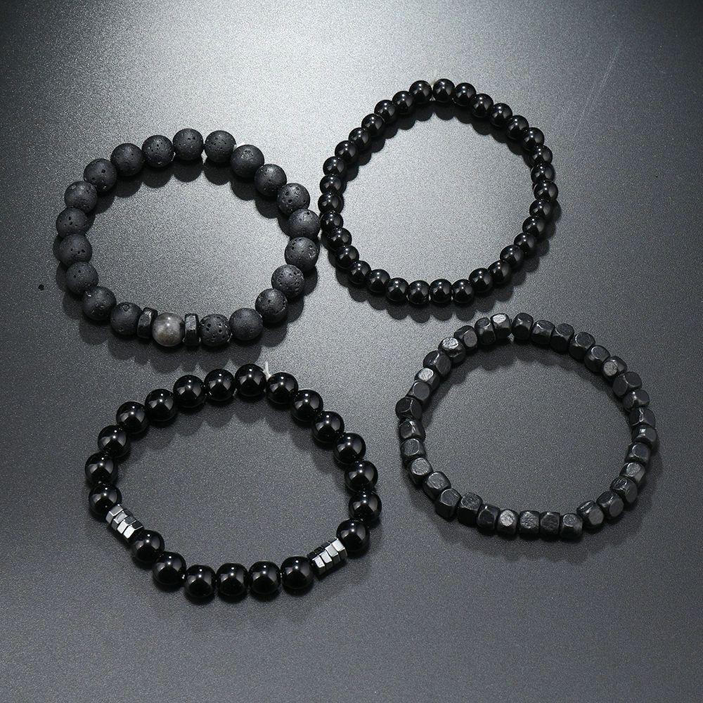NATURAL VOLCANIC ROCK BEAD BRACELET SET - 8MM GROUNDING & ENERGY HEALING