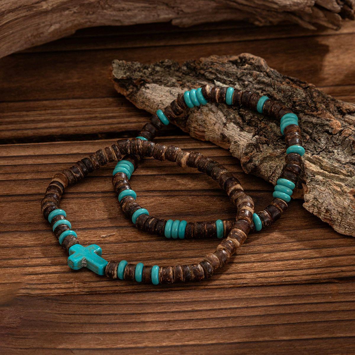 SURFER’S CROSS WOOD BEAD BRACELET - 5MM MEN’S STREET STYLE