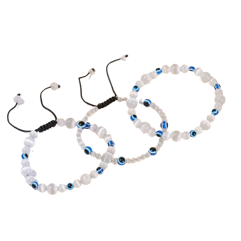 NATURAL WHITE CAT’S EYE BRACELET - 4+6+8MM LUCKY PROTECTION STONE