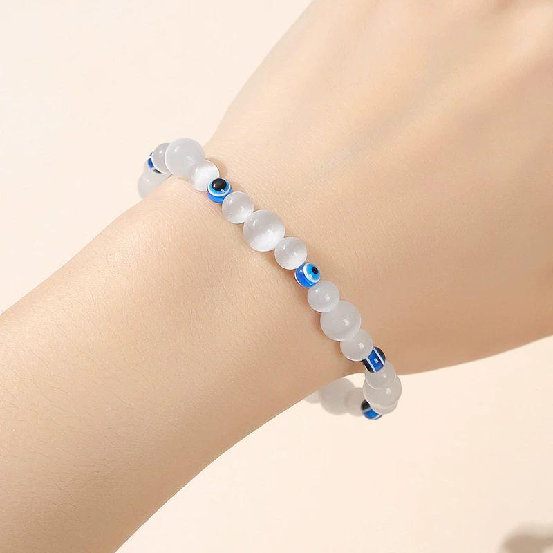 NATURAL WHITE CAT’S EYE BRACELET - 4+6+8MM LUCKY PROTECTION STONE
