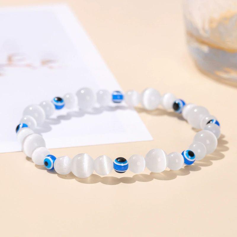 NATURAL WHITE CAT’S EYE BRACELET - 4+6+8MM LUCKY PROTECTION STONE