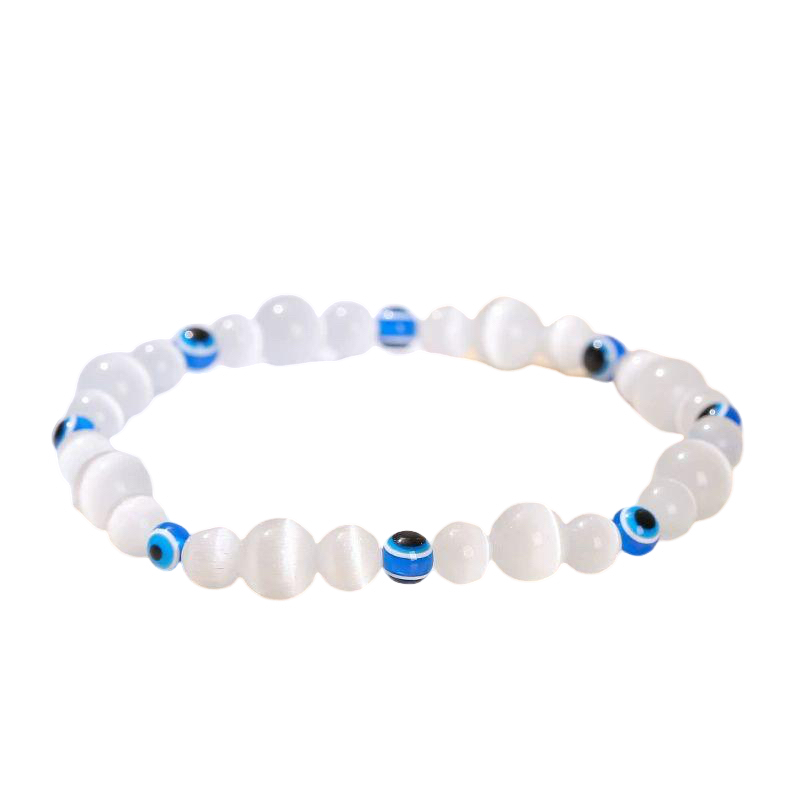 NATURAL WHITE CAT’S EYE BRACELET - 4+6+8MM LUCKY PROTECTION STONE