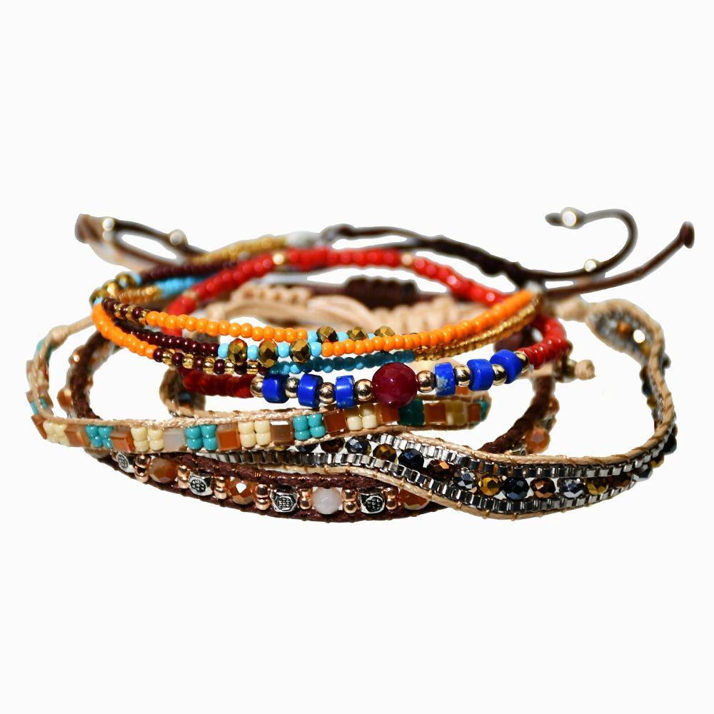 BRAIDED LEATHER & CRYSTAL BEAD BRACELET - 14-25CM RETRO ADJUSTABLE DESIGN
