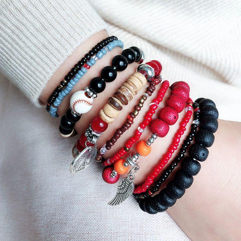 MULTI-COLOR BOHEMIAN SEED BEAD BRACELET - 18CM LAYERED STYLE