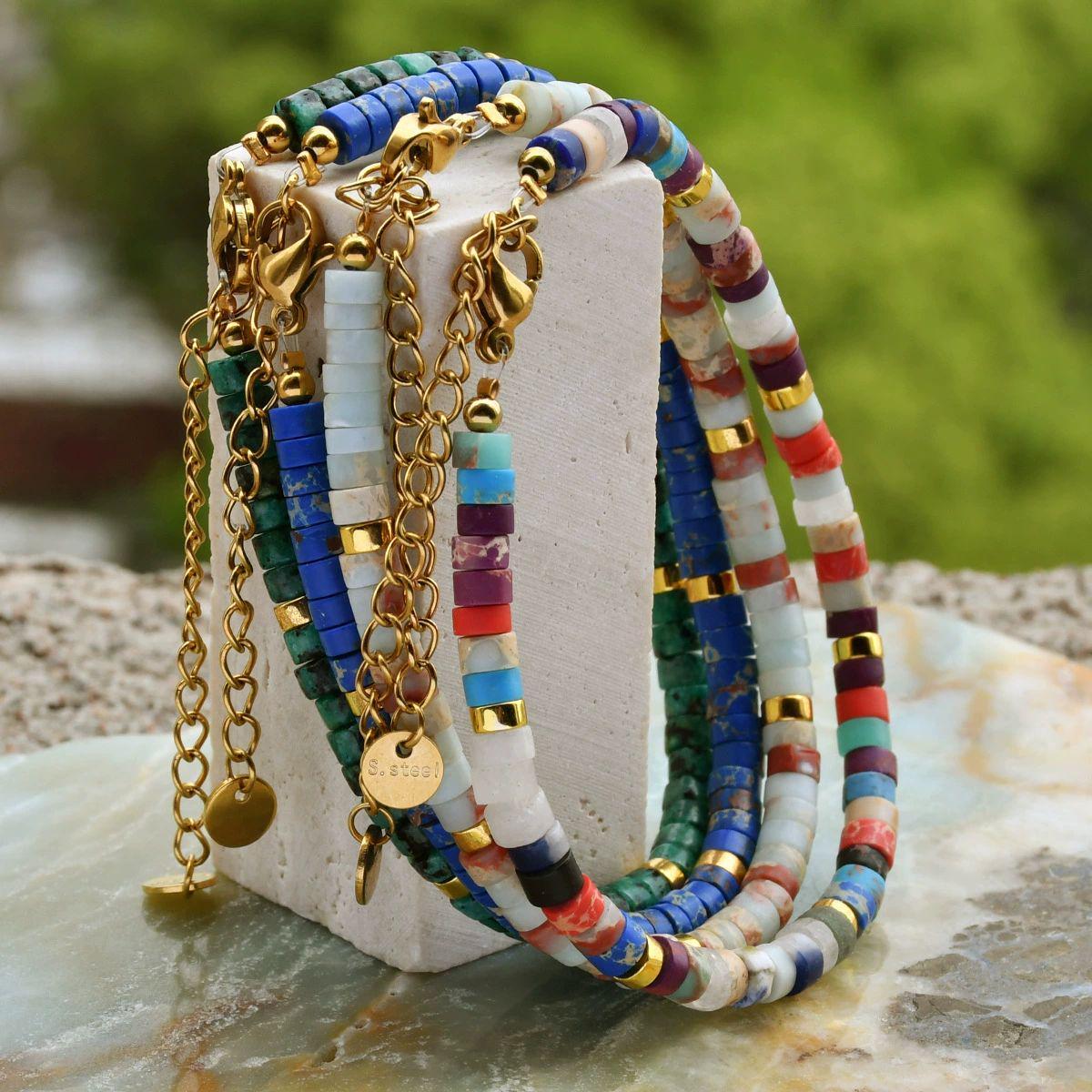 NATURAL STONE BEAD BRACELET - 16+5CM MINIMALIST ELEGANCE