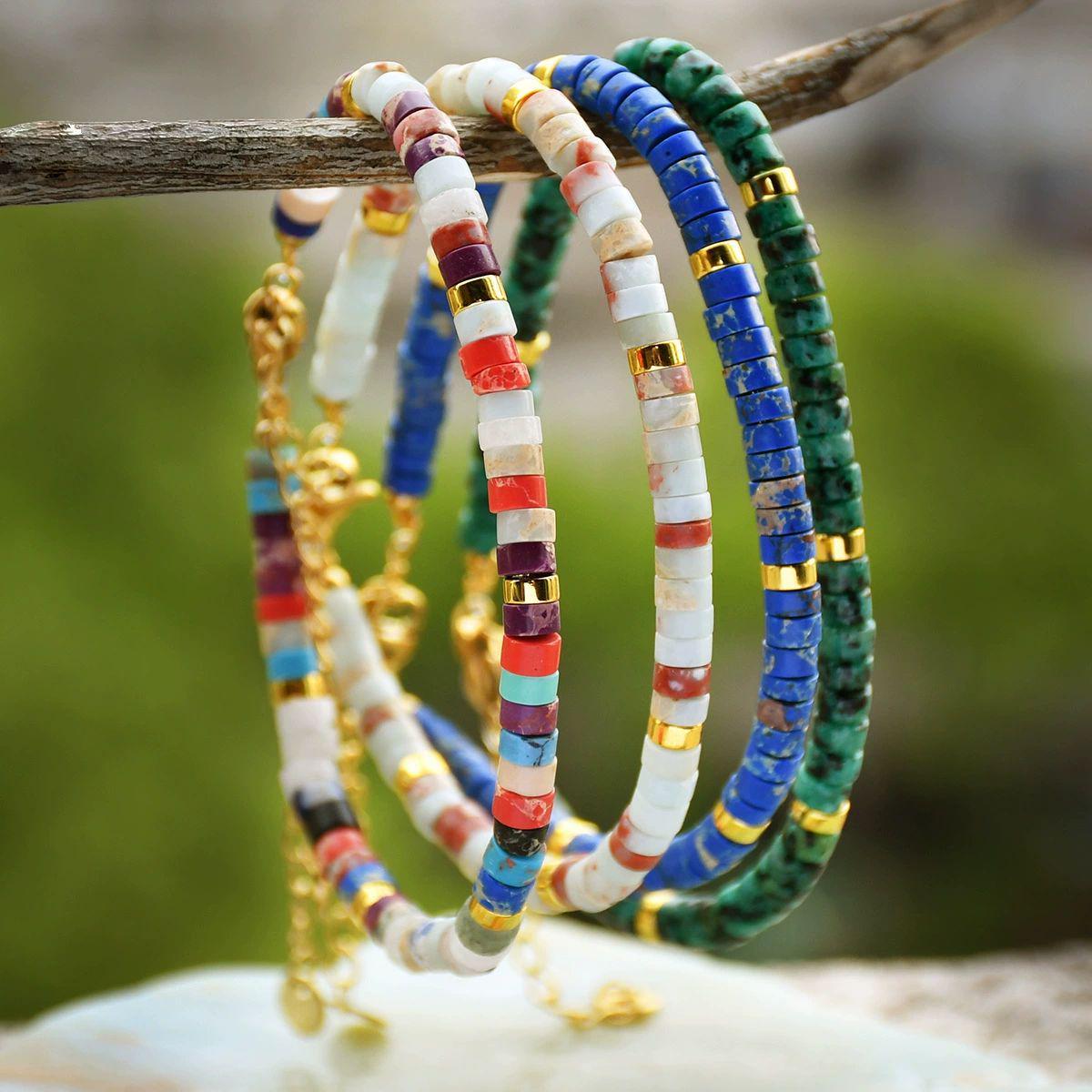 NATURAL STONE BEAD BRACELET - 16+5CM MINIMALIST ELEGANCE