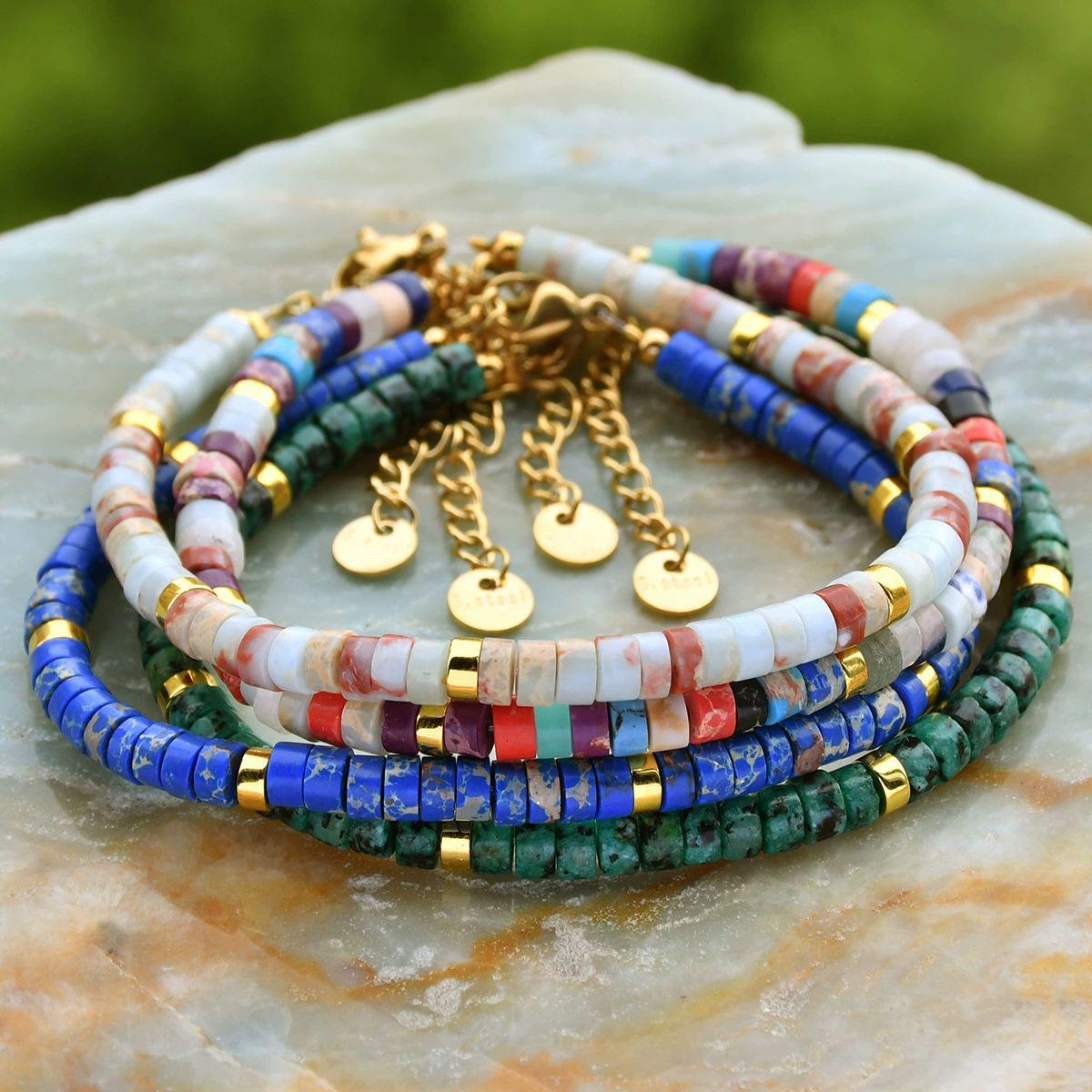 NATURAL STONE BEAD BRACELET - 16+5CM MINIMALIST ELEGANCE
