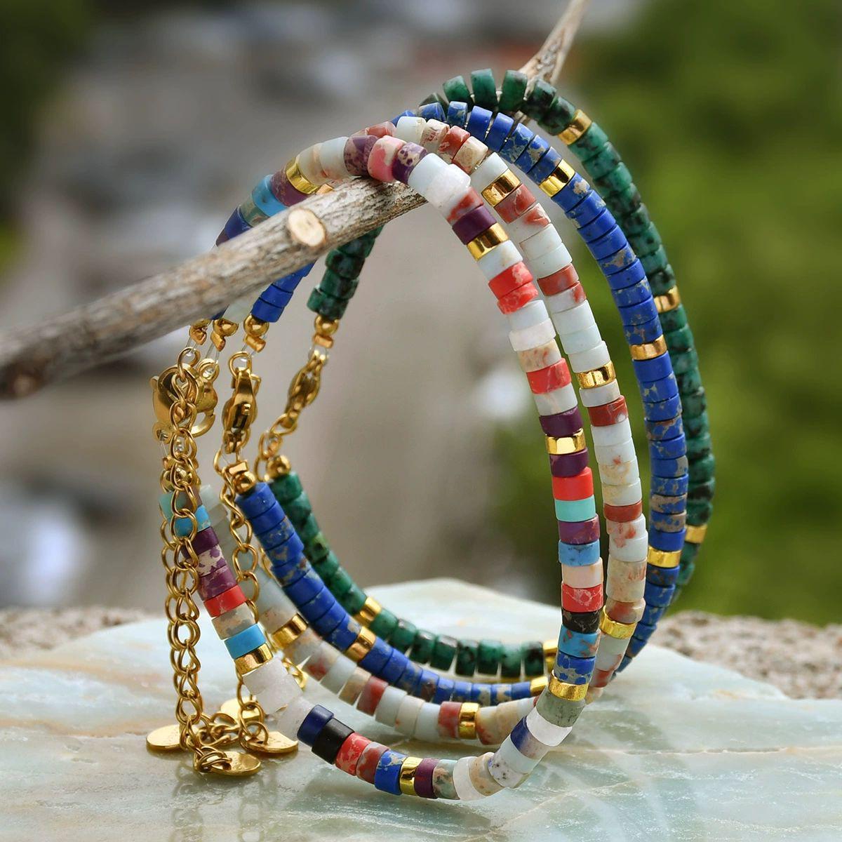 NATURAL STONE BEAD BRACELET - 16+5CM MINIMALIST ELEGANCE