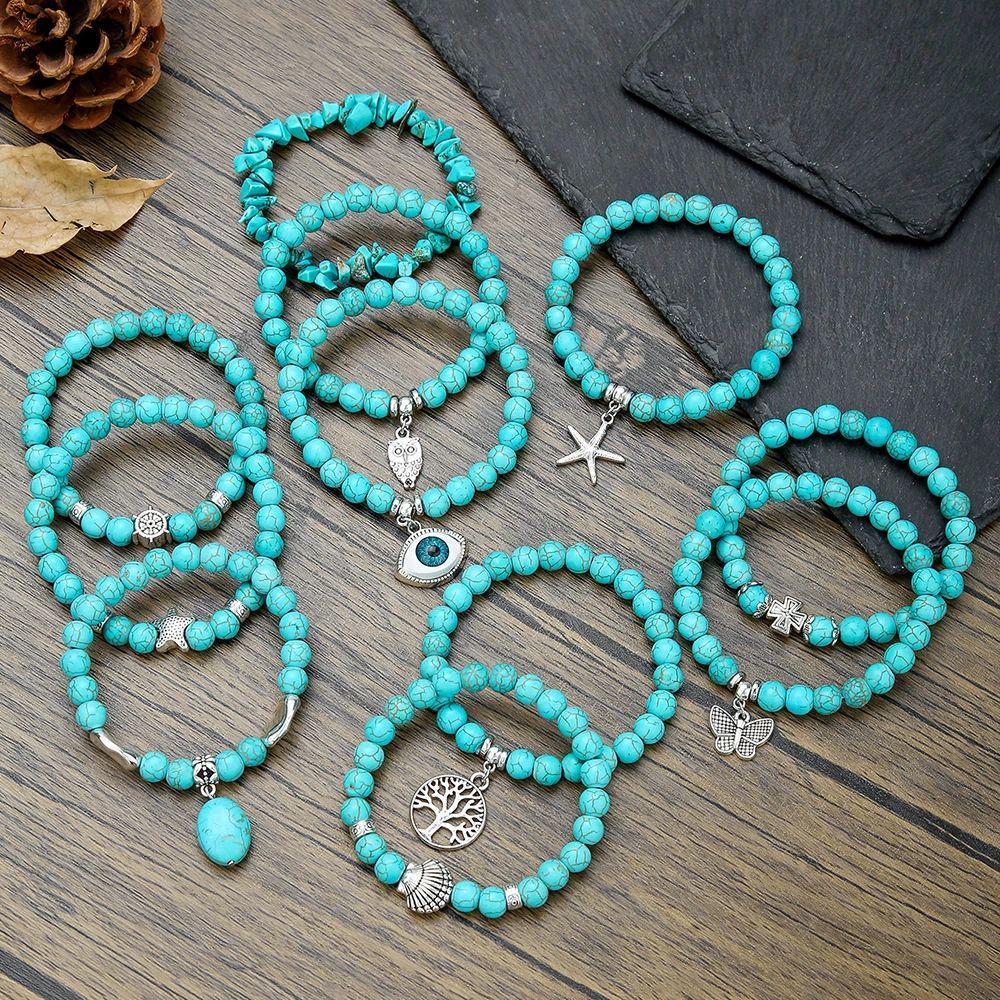 BOHEMIAN TURQUOISE BEAD BRACELET - 18.5-19.5CM EARTHY ELEGANCE