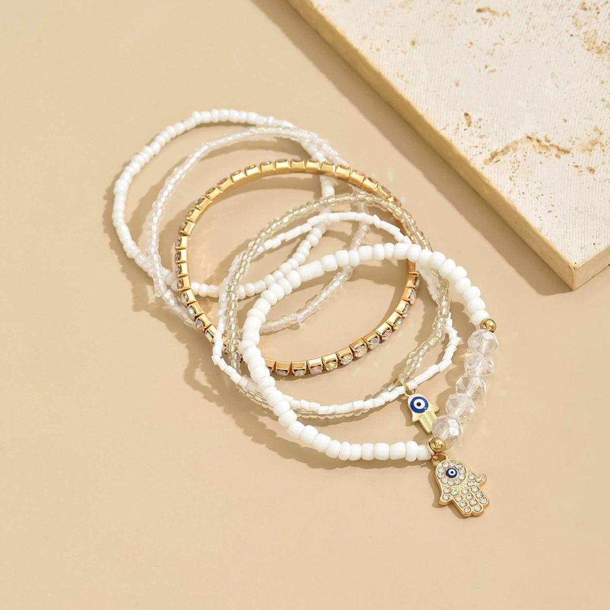GLASS BEAD & EVIL EYE BRACELET - 16CM BOHEMIAN ELEGANCE