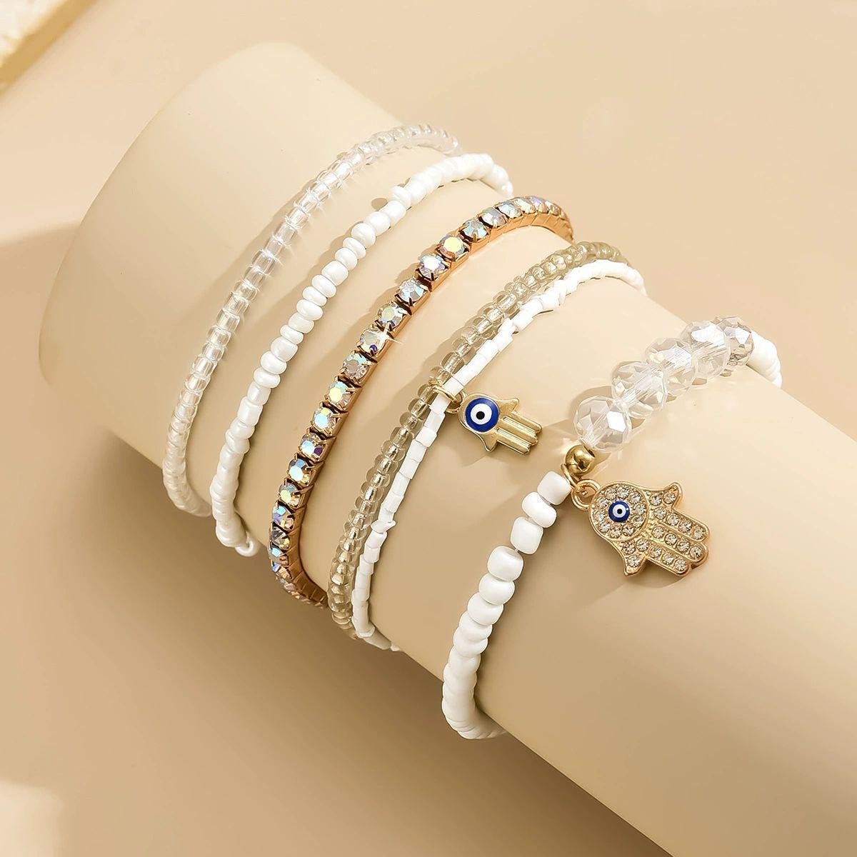 GLASS BEAD & EVIL EYE BRACELET - 16CM BOHEMIAN ELEGANCE