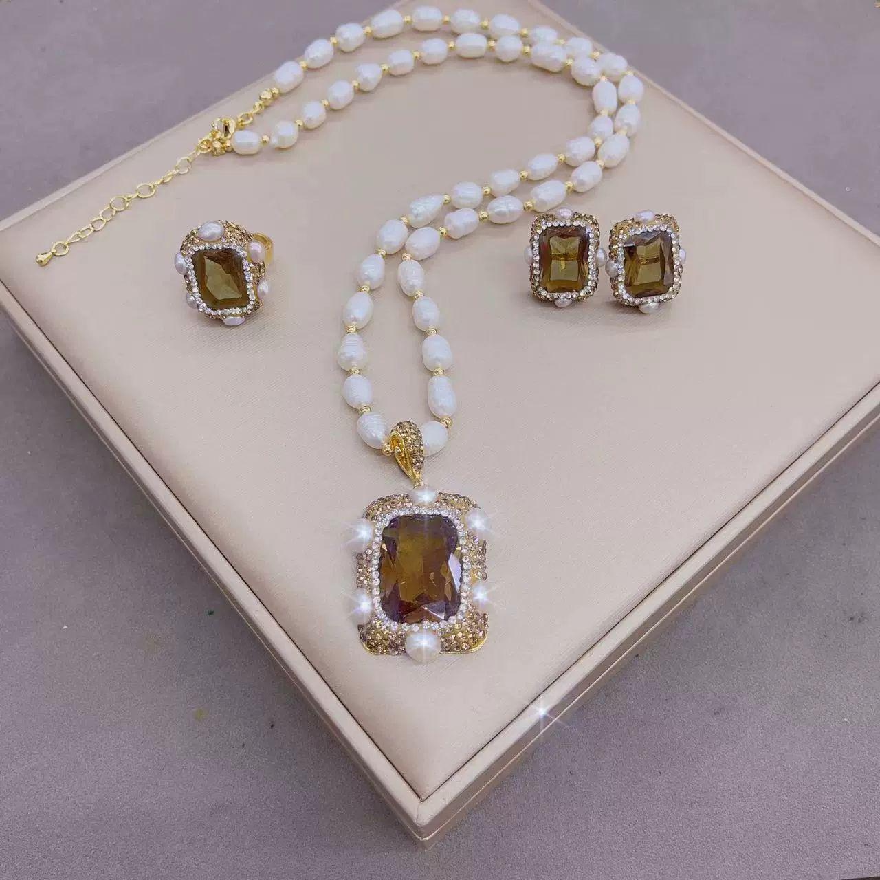 SUDAN GEMSTONE & PEARL JEWELRY SET - 3 PIECE LUXURY COLLECTION
