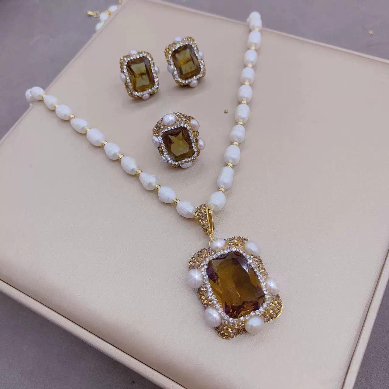 SUDAN GEMSTONE & PEARL JEWELRY SET - 3 PIECE LUXURY COLLECTION