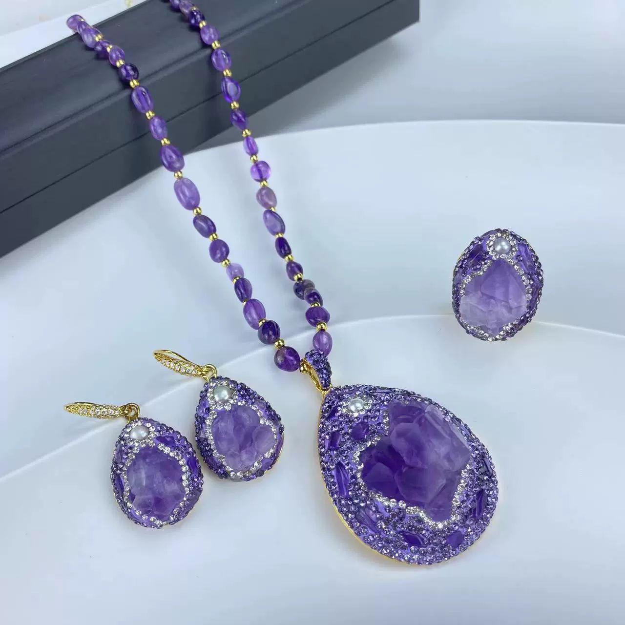 AMETHYST JEWELRY SET - 3 PIECE HANDCRAFTED LUXURY
