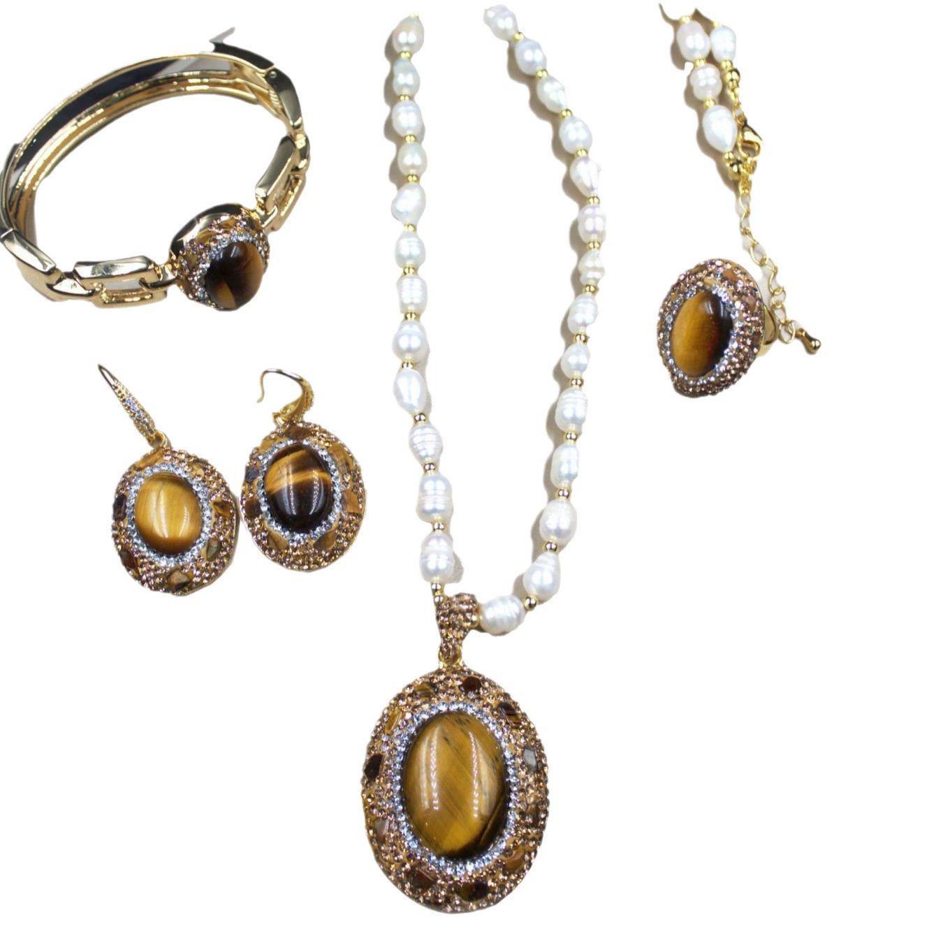 NATURAL TIGER’S EYE JEWELRY SET - 4 PIECE COLLECTION