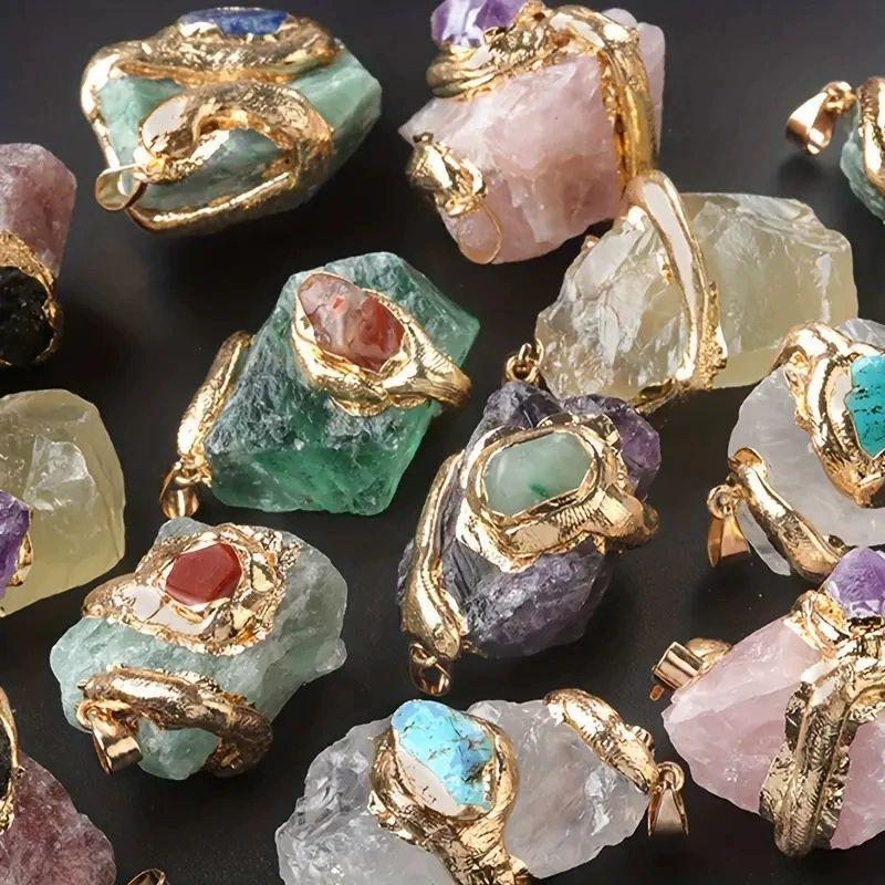 RAW MULTI-CRYSTAL GILDED PENDANT NECKLACE VI (30-45MM)