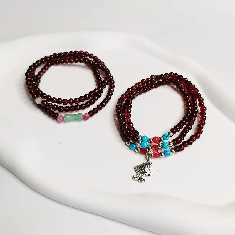 Garnet Red Women's Bracelet, Multi-Row Design