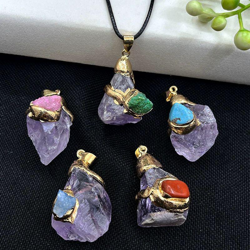 RAW MULTI-CRYSTAL GILDED PENDANT NECKLACE VI (30-45MM)