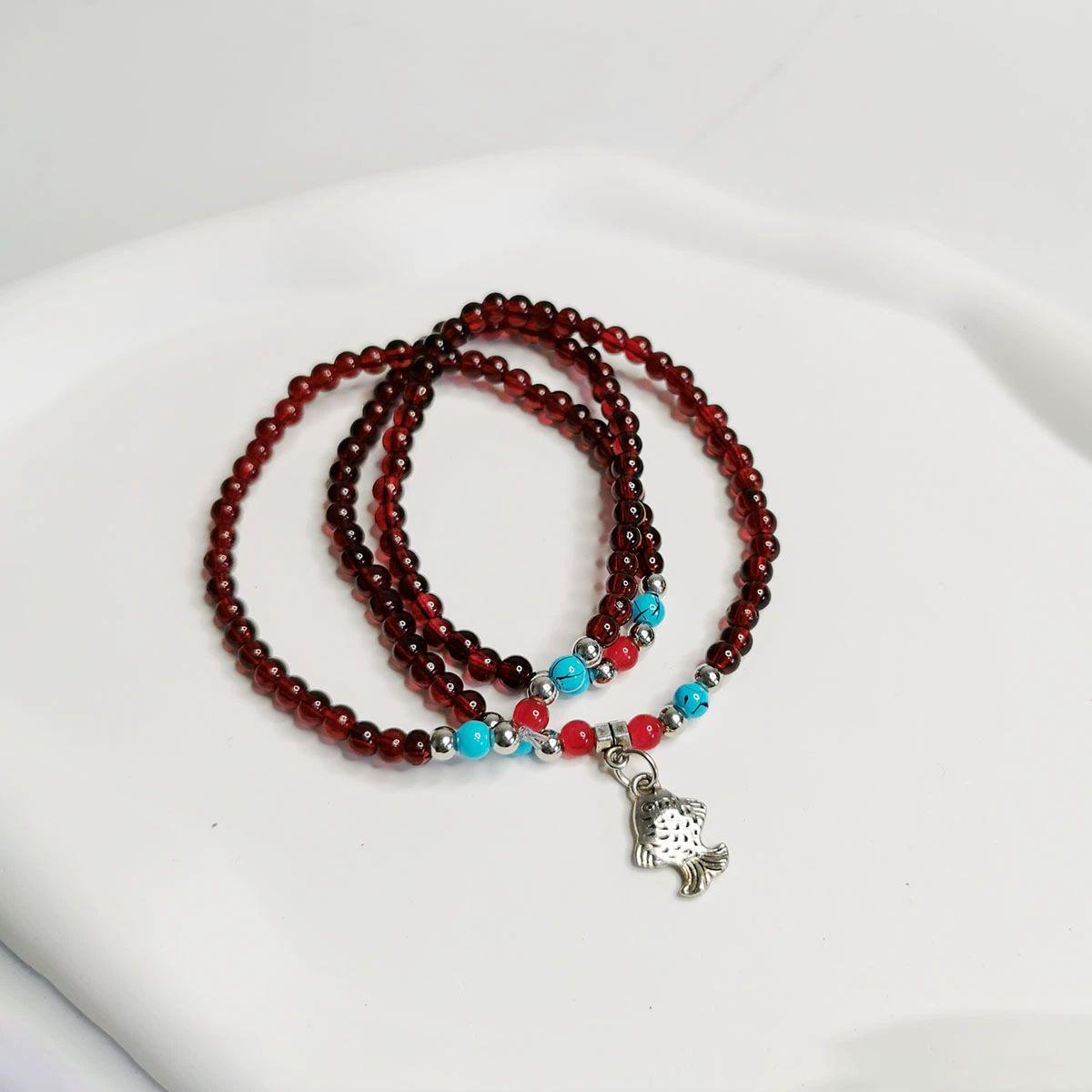 Garnet Red Women's Bracelet, Multi-Row Design