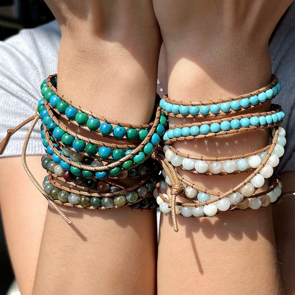 Natural Stone Handwoven Bracelet, Bohemian Multi-Layer Wrap Bracelet