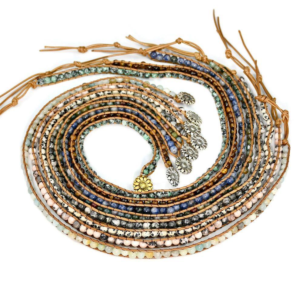 Natural Stone Handwoven Bracelet, Bohemian Multi-Layer Wrap Bracelet
