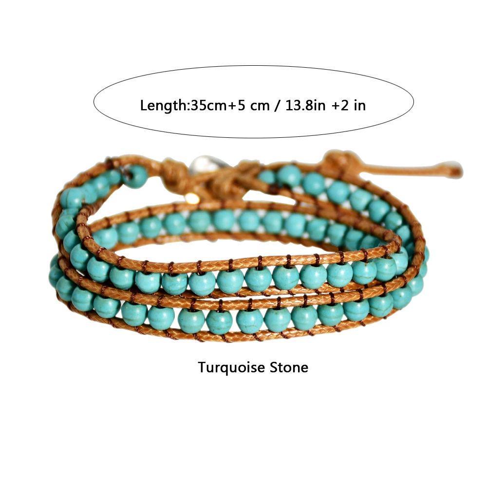 Natural Stone Handwoven Bracelet, Bohemian Multi-Layer Wrap Bracelet