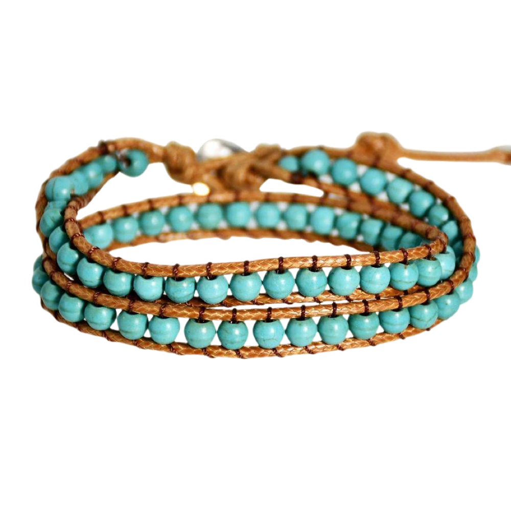 Natural Stone Handwoven Bracelet, Bohemian Multi-Layer Wrap Bracelet