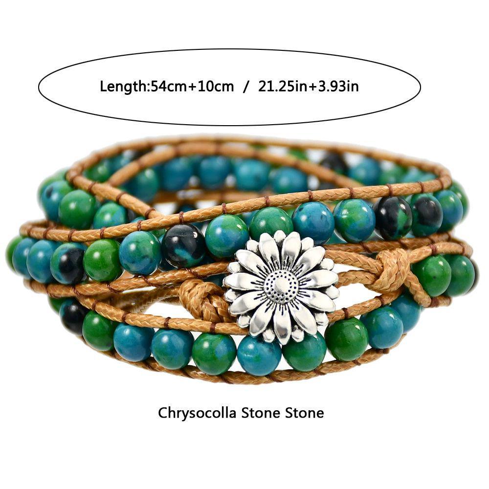 Natural Stone Handwoven Bracelet, Bohemian Multi-Layer Wrap Bracelet