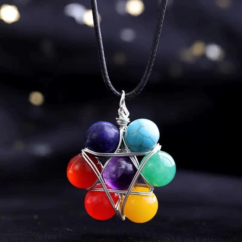 RAINBOW HEXAGRAM CRYSTAL PENDANT NECKLACE VIII (30x30MM)