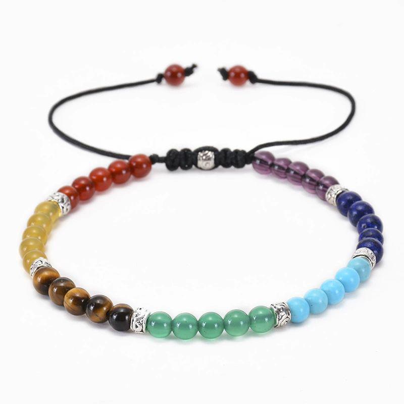 Natural Tiger's Eye, Imperial Stone & Indian Agate Yoga Bracelet - Silver Bead Braided Energy Jewelry (3mm & 4mm Sizes)