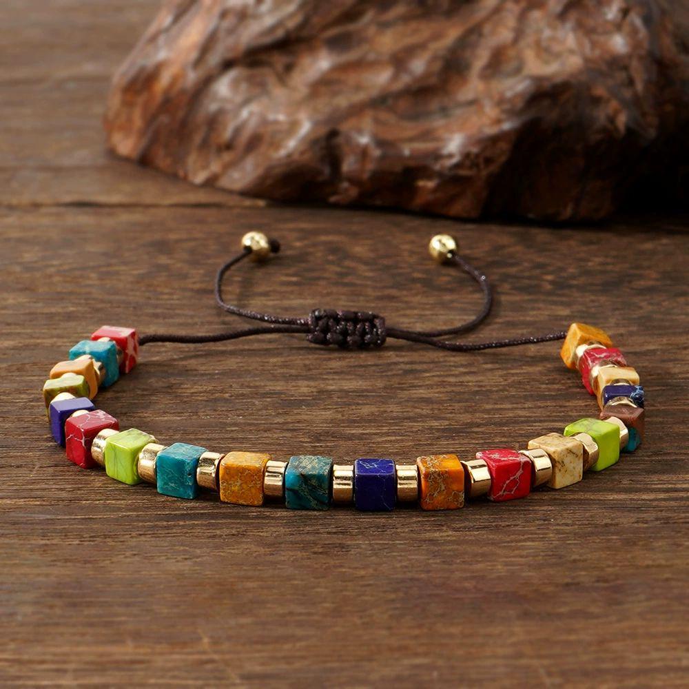 TIBETAN STYLE MULTI-GEMSTONE BRACELET - 28CM ADJUSTABLE