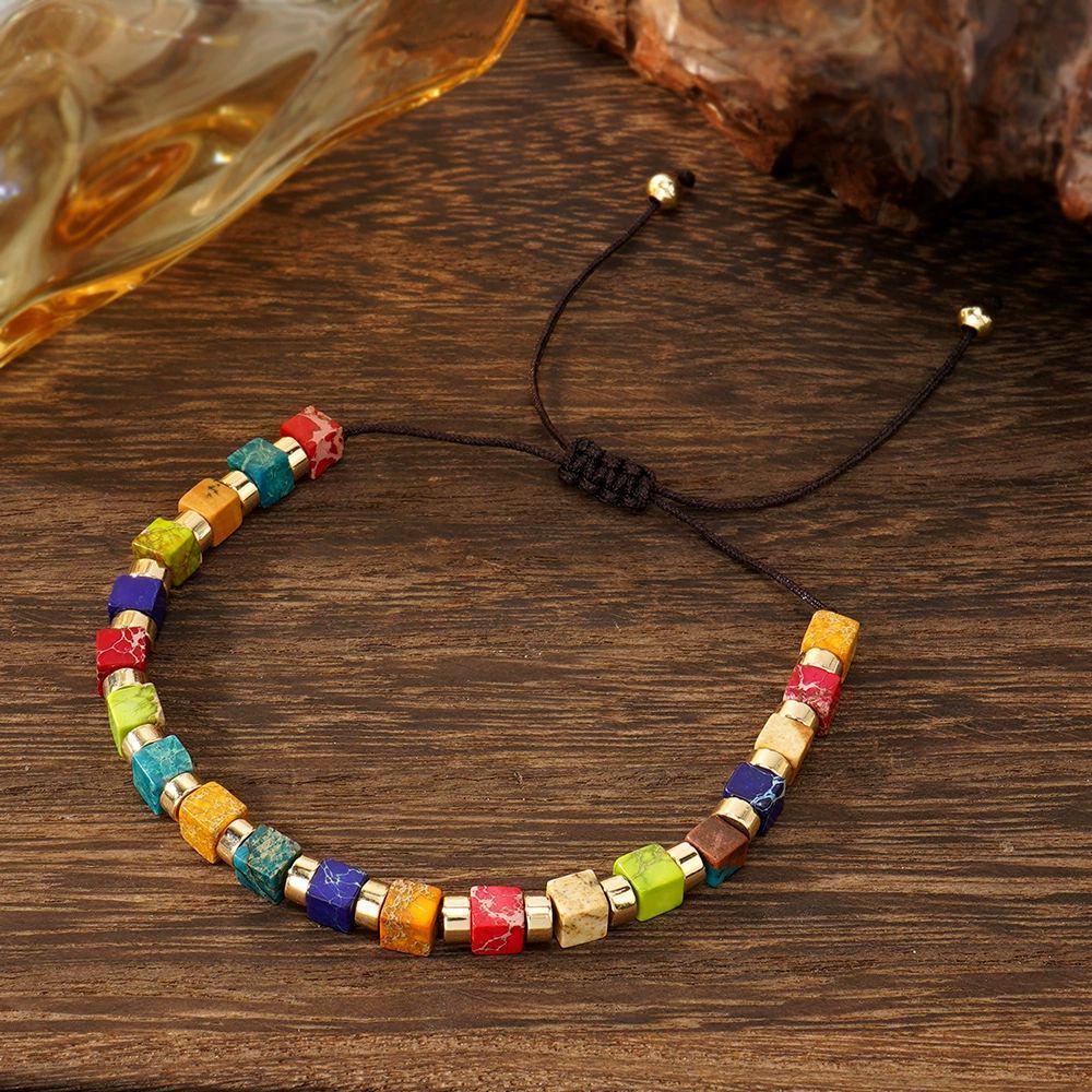 TIBETAN STYLE MULTI-GEMSTONE BRACELET - 28CM ADJUSTABLE