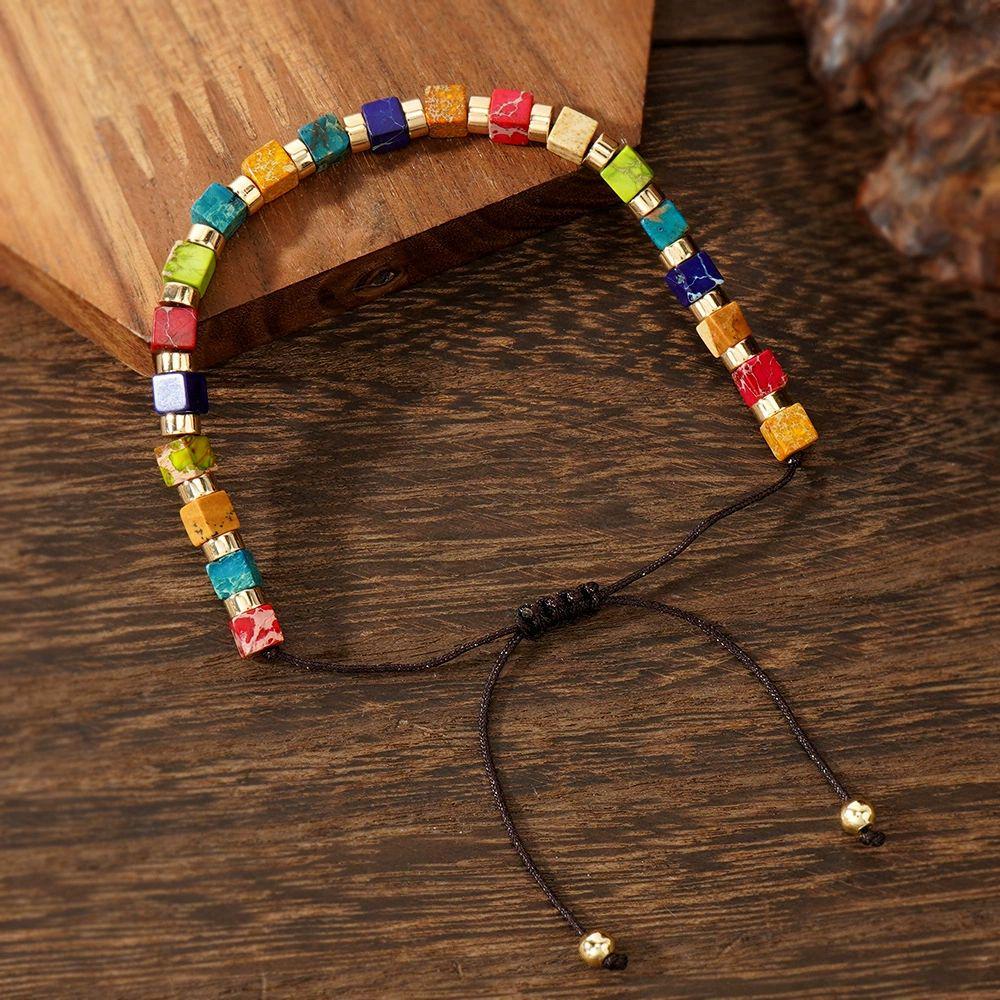 TIBETAN STYLE MULTI-GEMSTONE BRACELET - 28CM ADJUSTABLE