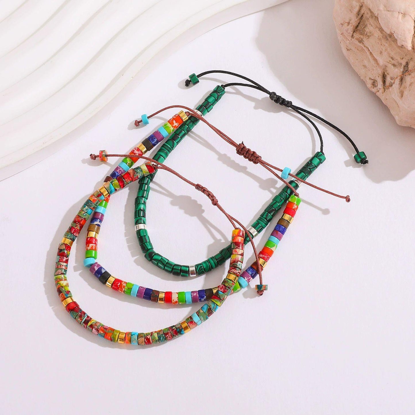 MINIMALIST NATURAL STONE BEAD BRACELET - 28CM ADJUSTABLE