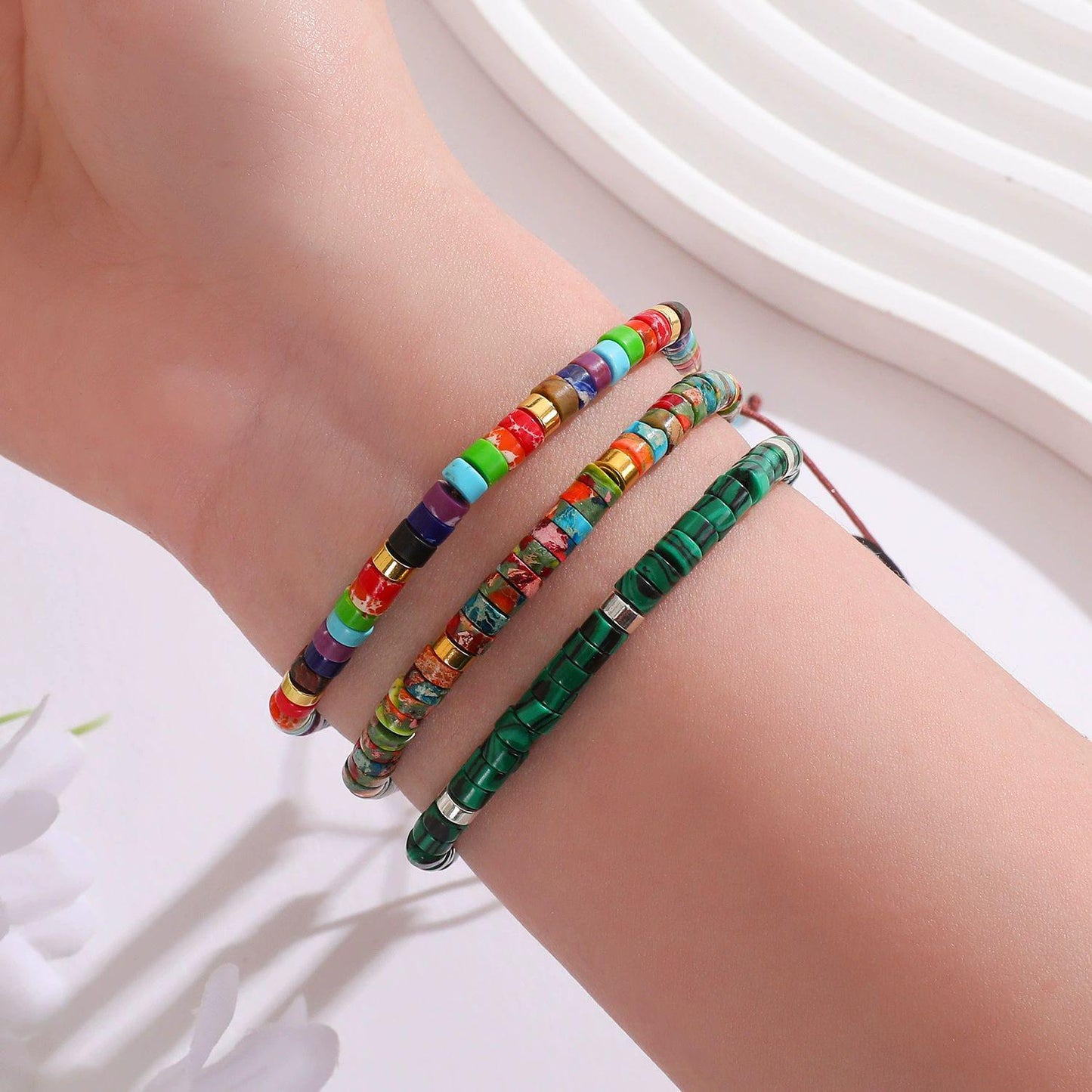 MINIMALIST NATURAL STONE BEAD BRACELET - 28CM ADJUSTABLE