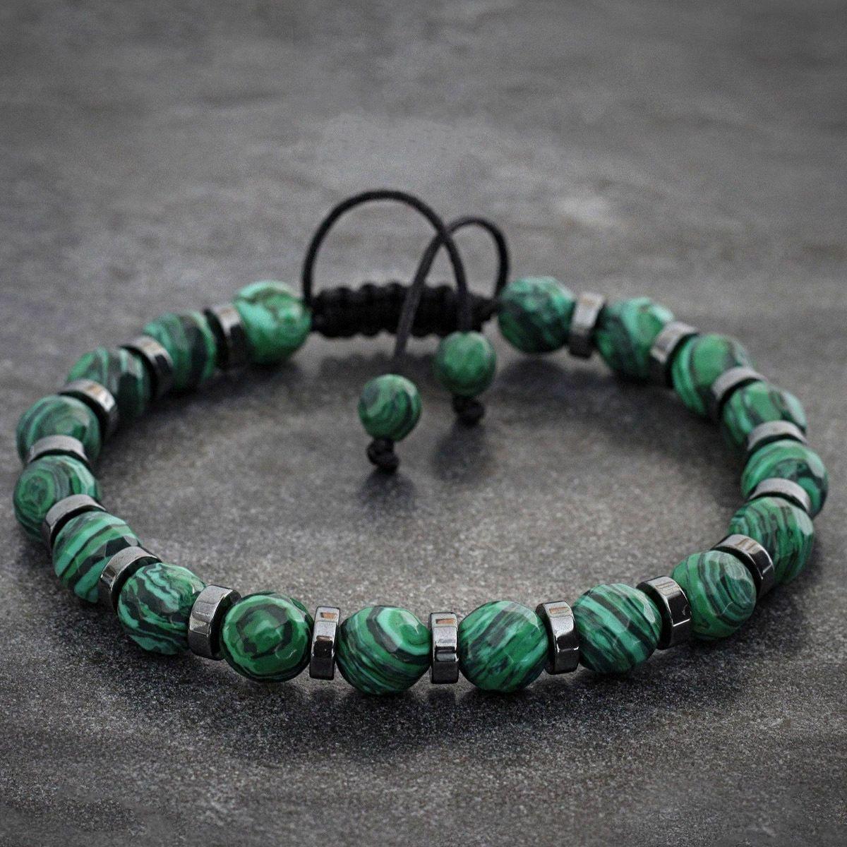 MALACHITE BOHEMIAN BEACH BRACELET - 17-25CM HANDWOVEN
