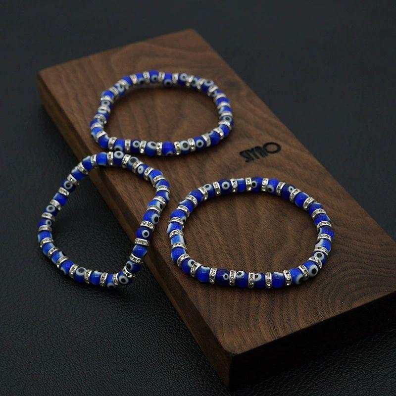 GLASS EVIL EYE BEAD BRACELET IX (6MM)