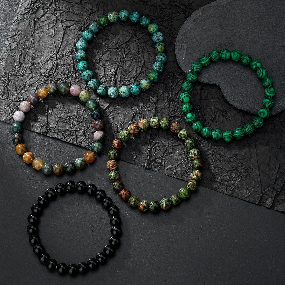 8MM NATURAL AGATE & TURQUOISE BEAD BRACELET SET - 18-19CM