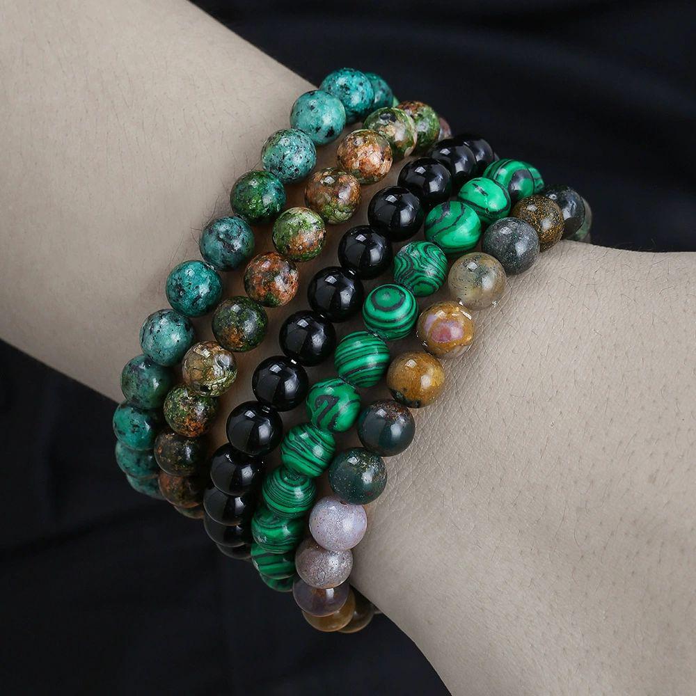 8MM NATURAL AGATE & TURQUOISE BEAD BRACELET SET - 18-19CM