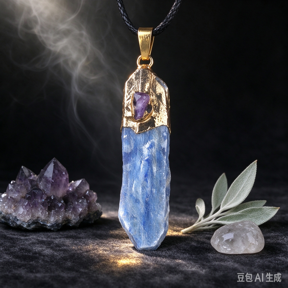 Raw Blue Kyanite Pendant with Amethyst Accent — Your Everyday Talisman for Authentic Expression & Energetic Balance