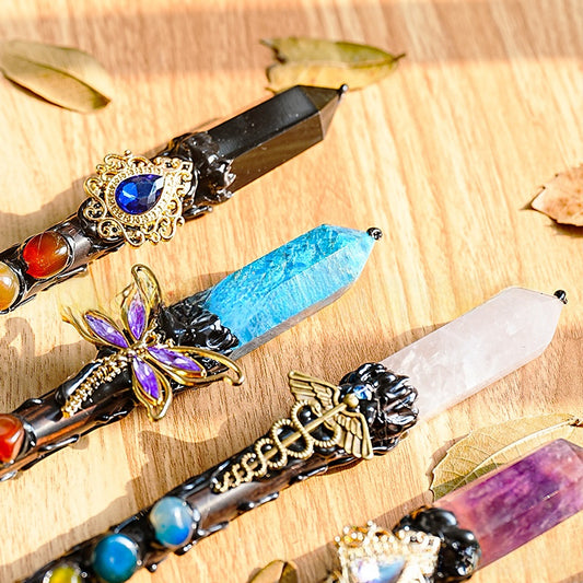 Crystal Single Pointed Hexagonal Pillar Magic Wand Halloween Fairy Wand Half