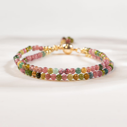 2mm Ultra-Fine Rainbow Tourmaline Elastic Bracelet - 17cm Lightweight Jewelry